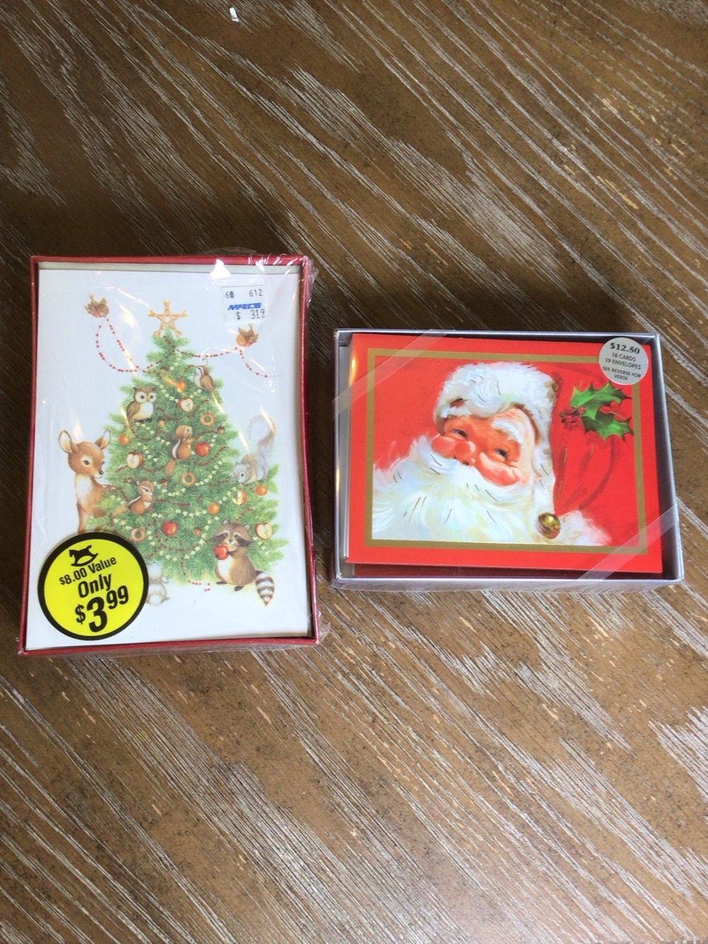 2Pk Vintage Christmas Cards Santa Woodland Animals Owl Tree Empress Greetings